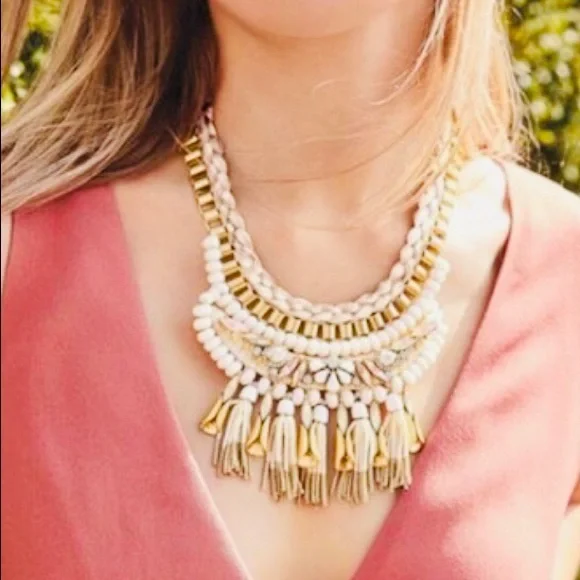 Stella & Dot | Ivory White + Vintage Gold Eloisa Statement Tassel Neckla… - Picture 4 of 15